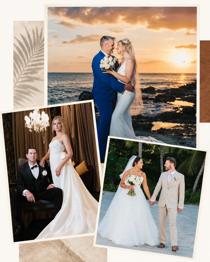 Romantic Punta Cana honeymoon and couples photography collage at sunset