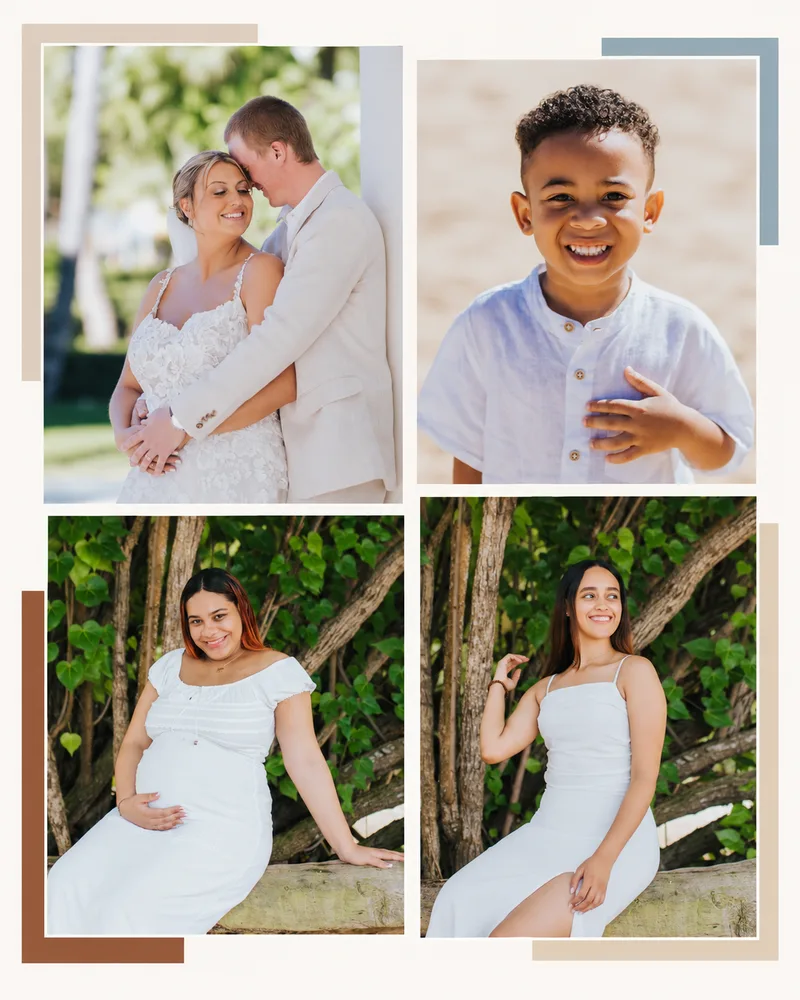 JOHALCY Punta Cana photography portfolio collage with couples, family, maternity and solo portraits